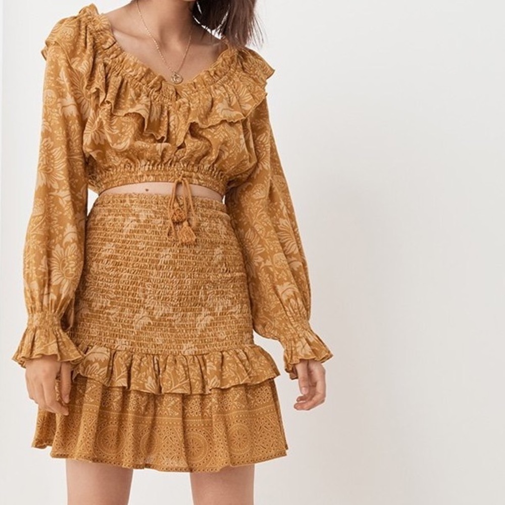 Spell & The Gypsy Collective Lioness Rouched Mini Skirt Sz L NWT